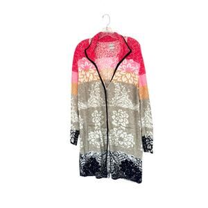 Nic + Zoe Pink Blue Tan Casual Lagenlook Soft Cozy Button Up Cardigan Size Large